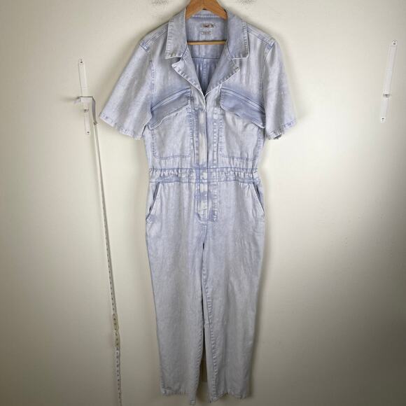 Faherty Blythe Jumpsuit Size M Light Indigo Blue Organic Cotton Utility Field - Picture 7 of 16